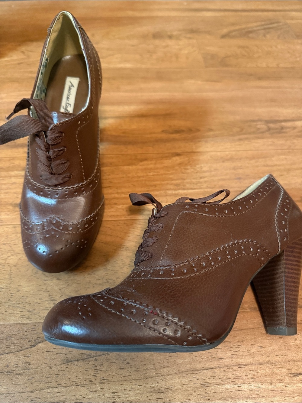 American Eagle Outfitters Brown Leather Brogue Heeled Oxfords
